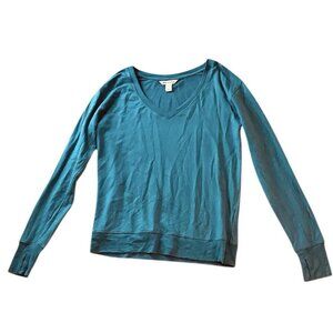 Athleta Womens Pullover Shirt Blue Long Sleeve V Neck Size Medium